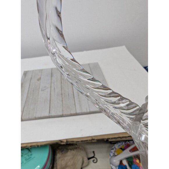 Duncan & Miller Glass Basket Etch Clear Feather Handle Brides Vintage - Picture 9 of 9